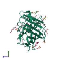 PDB entry 3rq0 coloured by chain, side view.