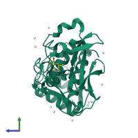 PDB entry 3rq4 coloured by chain, side view.
