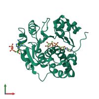 PDB entry 3rq6 coloured by chain, front view.