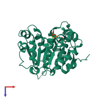 PDB entry 3rqq coloured by chain, top view.