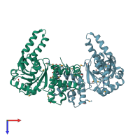 PDB entry 3rqs coloured by chain, top view.