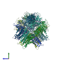 PDB entry 3rqw coloured by chain, side view.