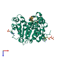 PDB entry 3rqx coloured by chain, top view.