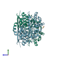 PDB entry 3rr1 coloured by chain, side view.