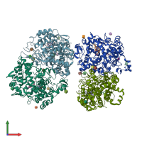 PDB entry 3rr3 coloured by chain, front view.