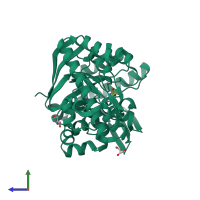 PDB entry 3rr4 coloured by chain, side view.
