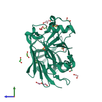 PDB entry 3rr6 coloured by chain, side view.