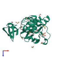 PDB entry 3rr6 coloured by chain, top view.