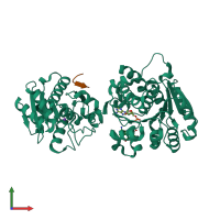 PDB entry 3rrb coloured by chain, front view.