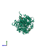 PDB entry 3rrb coloured by chain, side view.