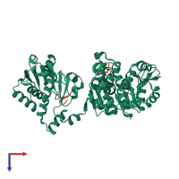 PDB entry 3rrb coloured by chain, top view.