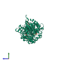 PDB entry 3rrf coloured by chain, side view.