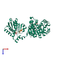 PDB entry 3rrf coloured by chain, top view.