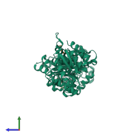 PDB entry 3rrj coloured by chain, side view.
