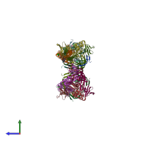 PDB entry 3rrr coloured by chain, side view.