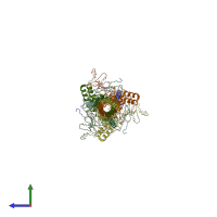 PDB entry 3rrt coloured by chain, side view.