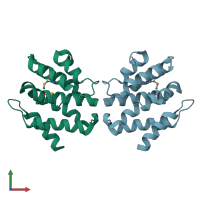 PDB entry 3rru coloured by chain, front view.