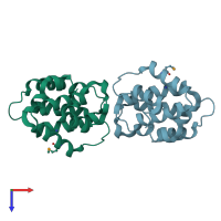 PDB entry 3rru coloured by chain, top view.