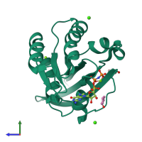 PDB entry 3rs0 coloured by chain, side view.