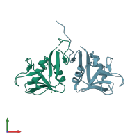 PDB entry 3rs1 coloured by chain, front view.