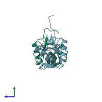 PDB entry 3rs1 coloured by chain, side view.