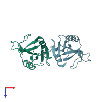 PDB entry 3rs1 coloured by chain, top view.