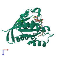 PDB entry 3rs3 coloured by chain, top view.