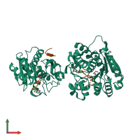 PDB entry 3rs8 coloured by chain, front view.