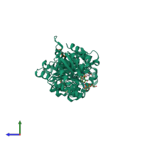 PDB entry 3rs8 coloured by chain, side view.