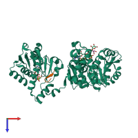 PDB entry 3rs8 coloured by chain, top view.