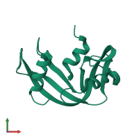 PDB entry 3rsd coloured by chain, front view.