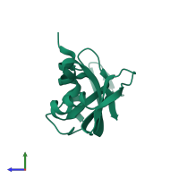 PDB entry 3rsd coloured by chain, side view.