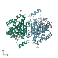 PDB entry 3rsh coloured by chain, front view.