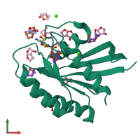 PDB entry 3rsl coloured by chain, front view.