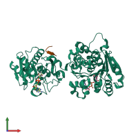 PDB entry 3rsq coloured by chain, front view.