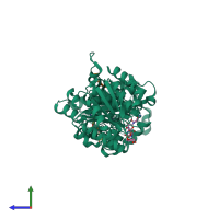 PDB entry 3rsq coloured by chain, side view.