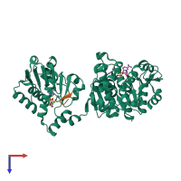 PDB entry 3rsq coloured by chain, top view.