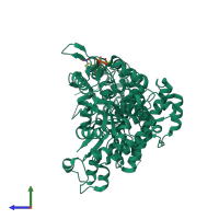 PDB entry 3rsr coloured by chain, side view.