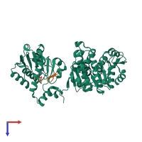 PDB entry 3rss coloured by chain, top view.