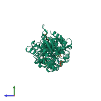 PDB entry 3rt7 coloured by chain, side view.