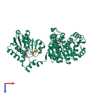 PDB entry 3rt7 coloured by chain, top view.