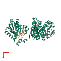 PDB entry 3rta coloured by chain, top view.