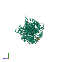 PDB entry 3rtb coloured by chain, side view.