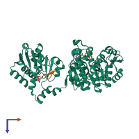 PDB entry 3rtc coloured by chain, top view.
