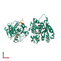 PDB entry 3rte coloured by chain, front view.