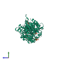 PDB entry 3rte coloured by chain, side view.