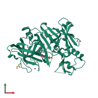 PDB entry 3rtm coloured by chain, front view.
