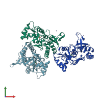 PDB entry 3rtw coloured by chain, front view.