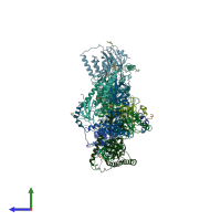 PDB entry 3rty coloured by chain, side view.