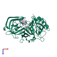 PDB entry 3ru1 coloured by chain, top view.